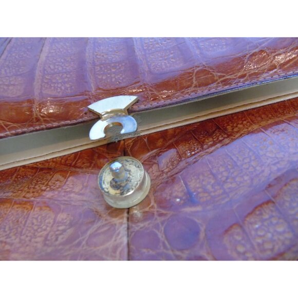 Vintage 1960's Genuine Alligator Handbag Brass Hardware Handmade In Florida - Picture 6 of 10